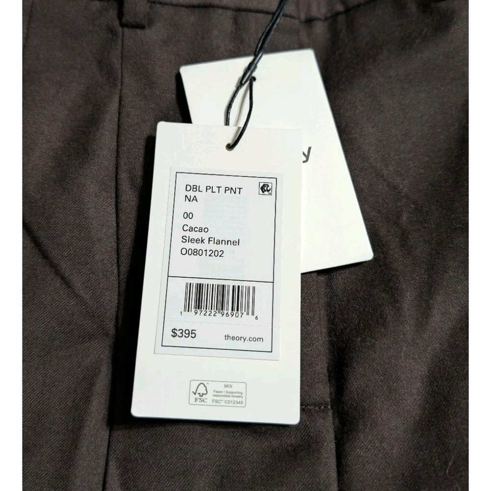 Theory Double Pleat Pants Womens 00 Cacao Brown Virgin Wool Wide Leg O0801202 - Picture 2 of 11